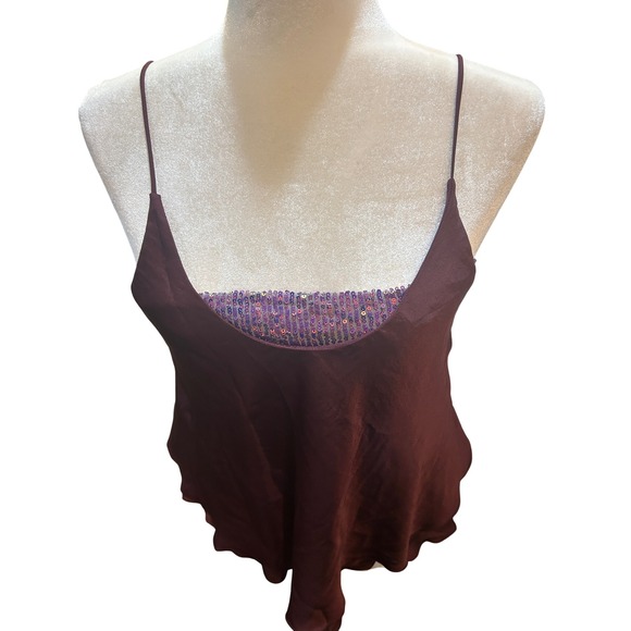 Sequin Cami Top Maroon Sleeveless Party‎ Tank Top - Picture 3 of 6